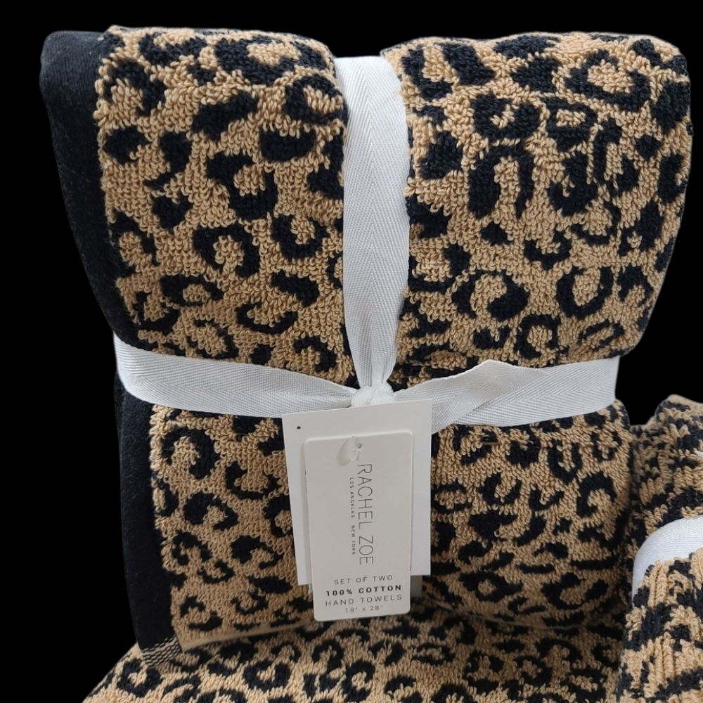 8pc Rachel Zoe Leopard Cheetah Animal Print Bath Hand Washcloth Towel Set NEW - Picture 2 of 9